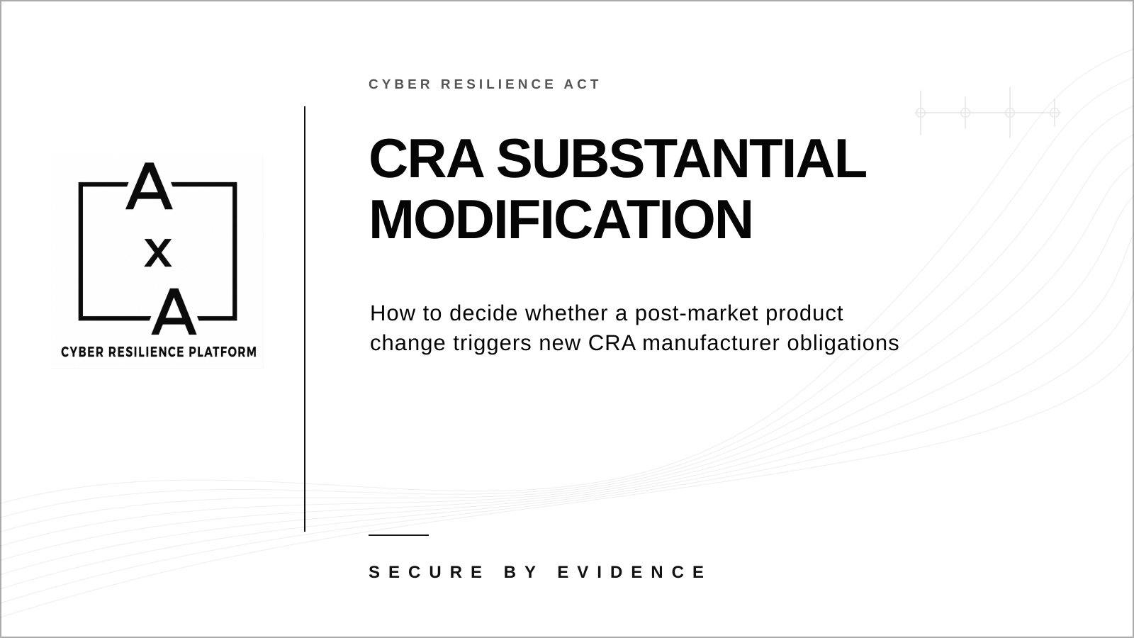 AA-sec cover graphic explaining how to assess substantial modification of a product with digital elements under the Cyber Resilience Act