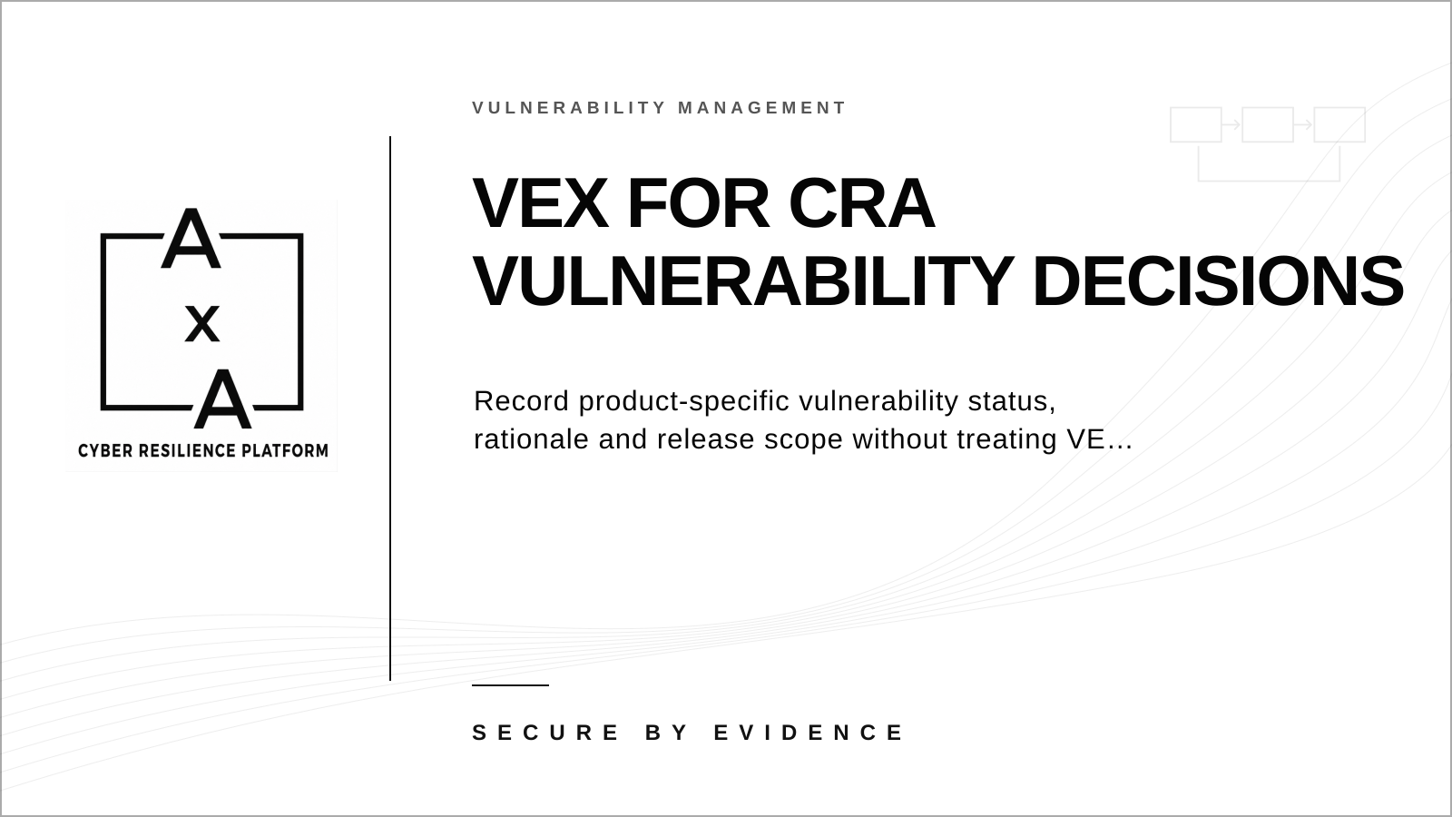 Cover graphic showing a VEX decision linked to a vulnerability, a software component and a specific product release.
